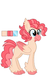 Size: 800x1280 | Tagged: artist:sandwichbuns, classical hippogriff, derpibooru import, female, hippalectryon, hippogriff, hybrid, interspecies offspring, magical lesbian spawn, oc, oc:spongecake, offspring, parent:pinkie pie, parent:princess skystar, parents:skypie, reference sheet, safe, simple background, solo, transparent background