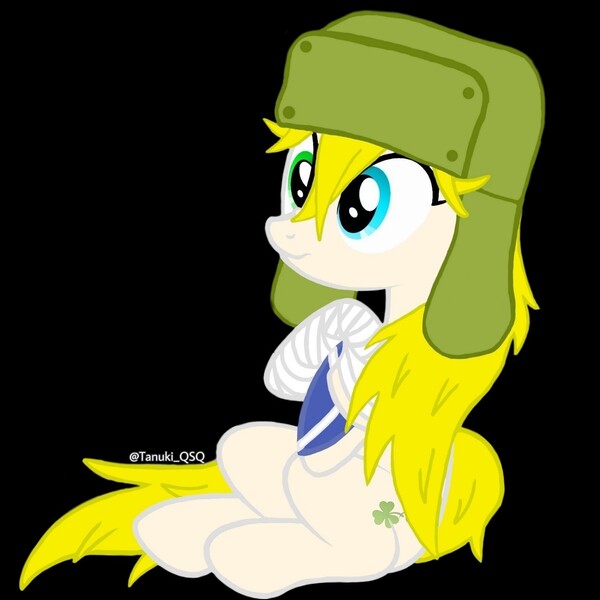 Size: 1280x1280 | Tagged: safe, artist:kobato98, derpibooru import, oc, oc:klever, ponified, unofficial characters only, earth pony, pony, bandage, black background, crossed arms, female, hat, heterochromia, nose wrinkle, scrunchy face, simple background, solo, ushanka, vector