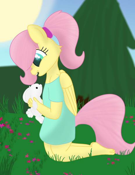 Size: 2550x3300 | Tagged: safe, artist:skyflys, derpibooru import, angel bunny, fluttershy, anthro, plantigrade anthro, rabbit, animal, barefoot, clothes, cute, feet, female, filly fluttershy, image, oversized clothes, oversized shirt, png, ponytail, shirt, younger