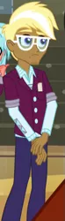 Size: 161x542 | Tagged: safe, derpibooru import, screencap, trenderhoof, equestria girls, friendship games, clothes, cropped, crystal prep academy uniform, glasses, male, pants, right there in front of me, sad, school uniform, shy, solo
