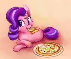 Size: 2720x2240 | Tagged: safe, artist:aemantaslim, derpibooru import, starlight glimmer, pony, unicorn, cute, eating, female, food, glimmerbetes, lying down, mare, meat, mushroom, olive, peetzer, pepper, pepperoni, pineapple, pineapple pizza, pizza, plate, solo, that pony sure does love pineapple pizza, this will end in weight gain