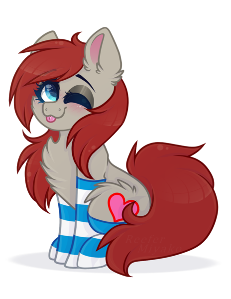 Size: 1024x1324 | Tagged: safe, artist:_spacemonkeyz_, derpibooru import, oc, oc:ponepony, earth pony, pony, 2020 community collab, derpibooru community collaboration, blushing, clothes, cute, female, mare, moe, ocbetes, one eye closed, simple background, socks, solo, striped socks, tongue out, transparent background, wink