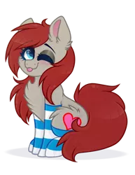 Size: 1024x1324 | Tagged: safe, artist:_spacemonkeyz_, derpibooru import, oc, oc:ponepony, earth pony, pony, 2020 community collab, derpibooru community collaboration, blushing, clothes, cute, female, mare, moe, ocbetes, one eye closed, simple background, socks, solo, striped socks, tongue out, transparent background, wink