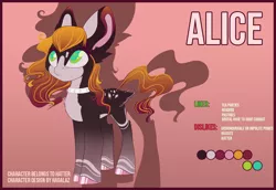 Size: 1454x1000 | Tagged: artist:hagallaz, big ears, choker, cutie mark, derpibooru import, ear fluff, green eyes, non-pony oc, oc, oc:alice, reference sheet, safe, shadow, simple background, unofficial characters only