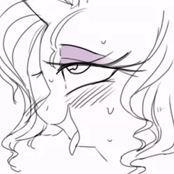 Size: 768x768 | Tagged: suggestive, artist:lavender_1227, derpibooru import, oc, unofficial characters only, pony, unicorn, ahegao, blushing, eyeshadow, lidded eyes, makeup, open mouth, sketch, solo, sweat, tongue out