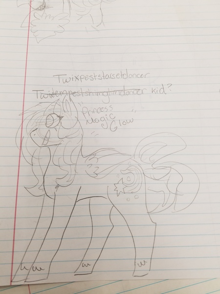 Size: 3024x4032 | Tagged: safe, artist:shoto, derpibooru import, oc, oc:magic glow, alicorn, pony, alicorn oc, horn, irl, lined paper, magical lesbian spawn, magical polyamorous spawn, monochrome, multiple parents, next generation, offspring, parent:moondancer, parent:starlight glimmer, parent:sunset shimmer, parent:tempest shadow, parent:trixie, parent:twilight sparkle, parents:twixpeststarsetdancer, photo, solo, traditional art, wings