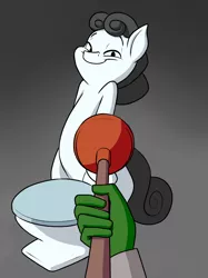 Size: 1000x1335 | Tagged: safe, artist:anontheanon, derpibooru import, oc, oc:anon, oc:kohlette, ponified, unofficial characters only, human, object pony, original species, pony, toilet pony, but why, cursed image, hand, knife cat, plunger, ponified animal photo, smiling, toilet, wat, what has science done