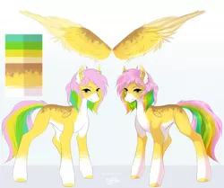 Size: 4185x3500 | Tagged: safe, artist:kindly-fox, derpibooru import, oc, unofficial characters only, pegasus, pony, amputee, commission, digital art, ear fluff, female, freckles, high res, mare, multicolored hair, multicolored mane, multicolored tail, reference sheet, signature, smiling, solo, ych result