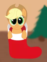 Size: 1560x2048 | Tagged: safe, artist:ragmo, derpibooru import, applejack, pony, :3, boot, christmas, christmas tree, hat, holiday, tree