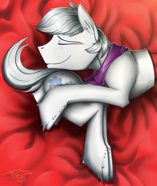 Size: 1884x2232 | Tagged: safe, artist:uliovka, derpibooru import, double diamond, earth pony, pony, butt pillow, fetish, happy, lying, male, modular, not salmon, sleepy, solo, stallion, tail, underhoof, wat