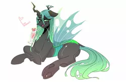 Size: 1400x914 | Tagged: artist:seamaggie, changeling, derpibooru import, heart, looking at you, queen chrysalis, safe, simple background, solo, white background