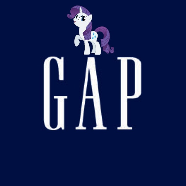 Size: 1024x1024 | Tagged: safe, artist:cozmo312bb, derpibooru import, rarity, pony, unicorn, female, gap logo, retail pun, smiling