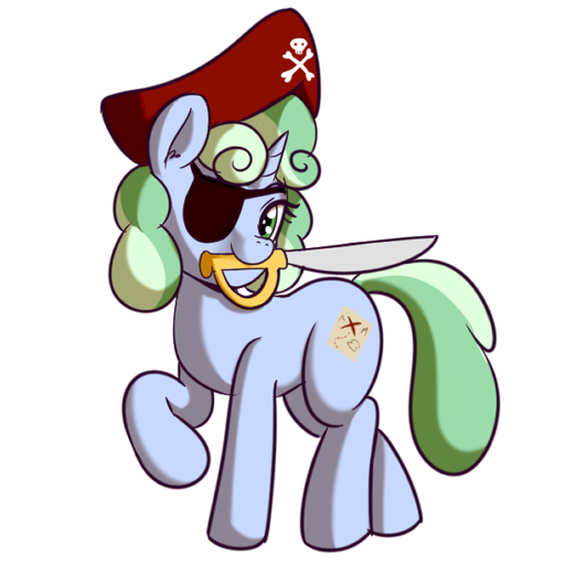 Size: 512x512 | Tagged: safe, artist:anibaruthecat, derpibooru import, oc, oc:sweetwater, unofficial characters only, pony, unicorn, clothes, costume, eyepatch, female, filly, hat, pirate, pirate hat, sword, weapon