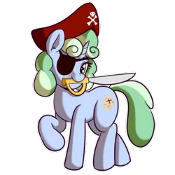 Size: 512x512 | Tagged: safe, artist:anibaruthecat, derpibooru import, oc, oc:sweetwater, unofficial characters only, pony, unicorn, clothes, costume, eyepatch, female, filly, hat, pirate, pirate hat, sword, weapon
