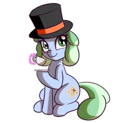 Size: 512x512 | Tagged: safe, artist:anibaruthecat, derpibooru import, oc, oc:sweetwater, unofficial characters only, pony, unicorn, female, filly, food, hat, magic, monical, tea, top hat