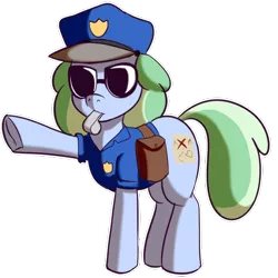 Size: 512x512 | Tagged: safe, artist:anibaruthecat, derpibooru import, oc, oc:sweetwater, unofficial characters only, pony, unicorn, clothes, female, filly, police, police officer, simple background, sticker, sunglasses, transparent background, whistle