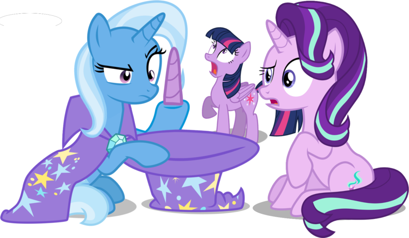 Size: 1547x900 | Tagged: safe, artist:0nautile18e26, artist:8-notes, artist:cheezedoodle96, artist:sketchmcreations, artist:tardifice, derpibooru import, edit, editor:slayerbvc, vector edit, starlight glimmer, trixie, twilight sparkle, twilight sparkle (alicorn), alicorn, pony, unicorn, confused, detachable horn, female, horn, looking up, magic trick, mare, modular, out of trixie's hat, raised hoof, shocked, simple background, sitting, transparent background, vector, worried