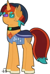 Size: 3275x4785 | Tagged: safe, artist:thefinnyfinnfinn, derpibooru import, oc, oc:blazing metal, changedling, changeling, pony, beanie, changedling oc, changeling oc, collar, hat, heterochromia, simple background, solo, transparent background, watermark