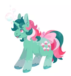 Size: 265x285 | Tagged: safe, artist:horsepaws, derpibooru import, fizzy, pony, twinkle eyed pony, bow, bubble, g1, simple background, solo, tail bow, unshorn fetlocks, white background