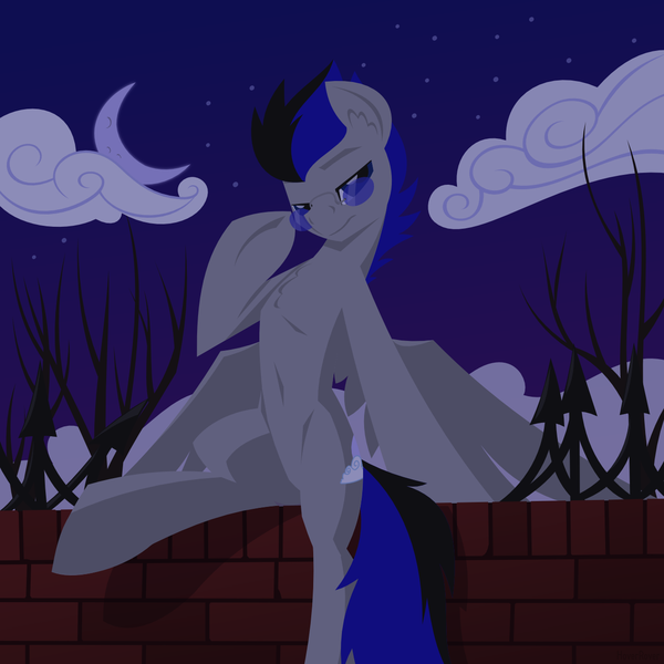 Size: 1280x1280 | Tagged: safe, artist:hoverrover, derpibooru import, oc, oc:knight smile, unofficial characters only, pegasus, pony, cloud, glasses, hooves, lineless, male, night, night sky, sitting, sky, solo, stallion, stars, wings