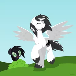 Size: 1280x1280 | Tagged: safe, artist:hoverrover, derpibooru import, oc, oc:hoverrover, pegasus, pony, unicorn, colored hooves, eyes closed, hooves, horn, lineless, male, spread wings, stallion, wings
