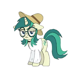 Size: 4500x4703 | Tagged: safe, alternate version, artist:tyamat, derpibooru import, oc, oc:spring starflower, unofficial characters only, pony, unicorn, 2019 community collab, derpibooru community collaboration, absurd resolution, choker, clothes, cute, dress, female, glasses, hat, simple background, solo, sun hat, trans girl, transgender, transparent background