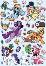 Size: 399x564 | Tagged: safe, artist:yukandasama, derpibooru import, angel bunny, applejack, fluttershy, gummy, opalescence, owlowiscious, pinkie pie, rainbow dash, rarity, tank, twilight sparkle, twilight sparkle (alicorn), winona, alicorn, pony, spoiler:comic, spoiler:comic13, spoiler:comic14, cute, female, hat, mane six, mare, pirate, pirate hat, shyabetes