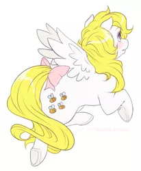 Size: 800x970 | Tagged: safe, artist:suzanami, derpibooru import, honeycomb, pegasus, pony, bow, flying, g1, looking away, looking up, simple background, solo, spread wings, tail bow, white background, wings