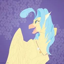 Size: 1200x1200 | Tagged: artist:dementra369, bust, classical hippogriff, derpibooru import, feather, female, happy, hippogriff, jewelry, my little pony: the movie, necklace, open mouth, portrait, princess skystar, safe, seashell, seashell necklace, simple background, solo