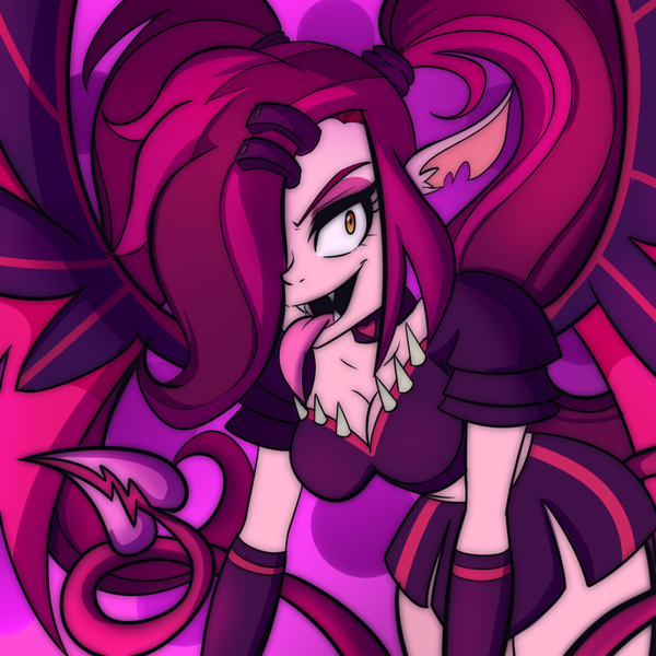 Size: 600x600 | Tagged: safe, artist:wubcakeva, derpibooru import, oc, oc:scarlett, equestria girls, clothes, equestria girls-ified, female, hair over one eye, open mouth, solo, spikes, tongue out