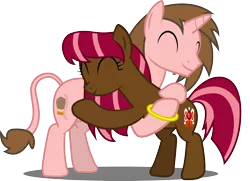 Size: 2834x2050 | Tagged: safe, artist:tsabak, derpibooru import, oc, oc:sweet paws, oc:switch track, unofficial characters only, earth pony, pony, unicorn, female, high res, hug, male, mare, simple background, stallion, transparent background, vector