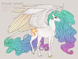 Size: 1280x960 | Tagged: safe, artist:dementra369, derpibooru import, princess celestia, alicorn, pony, cloven hooves, curved horn, female, horn, leonine tail, mare, simple background, solo, spread wings, wings