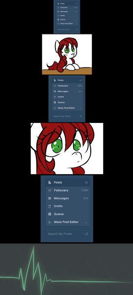 Size: 1271x2810 | Tagged: safe, artist:jessy, derpibooru import, oc, oc:palette swap, earth pony, pony, tumblr:ask palette swap, 1000 followers, comic, electrocardiogram, female, heart rate monitor, mare, milestone, milestone celebration, simple background, tumblr, white background, wide eyes