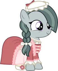 Size: 991x1200 | Tagged: safe, artist:cloudyglow, derpibooru import, marble pie, earth pony, pony, alternate hairstyle, american girls, braid, clothes, cute, dress, female, filly, jewelry, marblebetes, necklace, pearl necklace, simple background, smiling, solo, transparent background, vector, younger