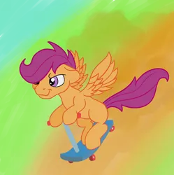 Size: 2676x2684 | Tagged: safe, artist:the-fox-experiment, derpibooru import, scootaloo, pegasus, pony, female, filly, mare, scooter, simple background