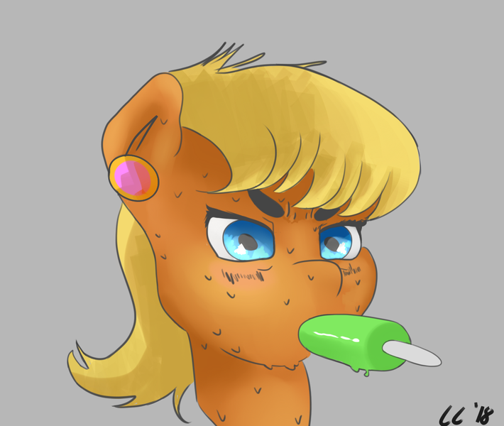 Size: 1043x882 | Tagged: artist:camper, derpibooru import, food, ms. harshwhinny, popsicle, safe, sweat