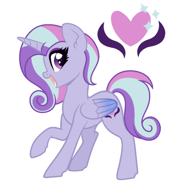 Size: 900x900 | Tagged: safe, artist:palerose522, derpibooru import, oc, oc:princess glowing heart, unofficial characters only, alicorn, pony, alicorn oc, colored wings, eyeshadow, female, horn, magical lesbian spawn, makeup, mare, multicolored wings, next generation, offspring, open mouth, parent:princess cadance, parent:trixie, parents:tridance, raised hoof, simple background, solo, transparent background, wings