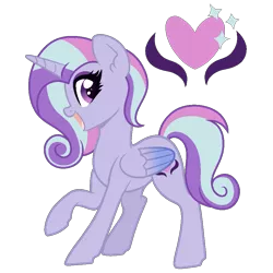 Size: 900x900 | Tagged: safe, artist:palerose522, derpibooru import, oc, oc:princess glowing heart, unofficial characters only, alicorn, pony, alicorn oc, colored wings, eyeshadow, female, horn, magical lesbian spawn, makeup, mare, multicolored wings, next generation, offspring, open mouth, parent:princess cadance, parent:trixie, parents:tridance, raised hoof, simple background, solo, transparent background, wings