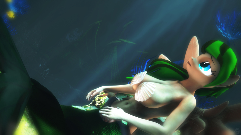 Size: 3840x2160 | Tagged: 3d, anthro, artist:maxressor, derpibooru import, fish, light, mermaid, oc, ocean, safe, seashell, ship, source filmmaker