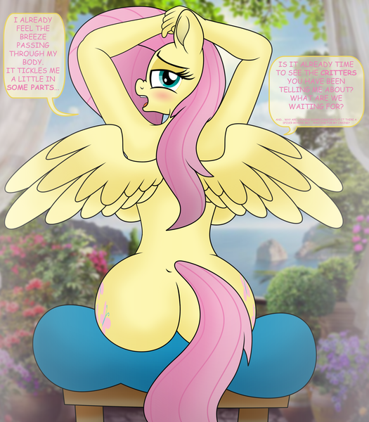 Size: 3500x4000 | Tagged: questionable, artist:pananovich, derpibooru import, fluttershy, anthro, bat pony, pegasus, arms in the air, big breasts, blushing, breasts, busty fluttershy, butt, female, flutterbat, flutterbutt, huge breasts, nudity, race swap, rearboob, solo, solo female, spread wings, the ass was fat, wings