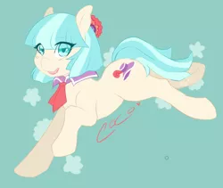 Size: 998x842 | Tagged: safe, artist:mlpfwb, derpibooru import, coco pommel, earth pony, pony, blushing, female, green background, mare, open mouth, simple background, solo