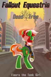 Size: 1440x2160 | Tagged: safe, artist:lostinthetrees, derpibooru import, oc, oc:wandering sunrise, pony, fallout equestria, fallout equestria: dead tree, apocalypse, background pony, book, book cover, building, clothes, cover, cutie mark, dead tree, destruction, fallout, fiaura, foe yay, past and present, pipbuck, publish, rubble, solo, stable, stable-tec, standing, street, tabletop game, text, the tank girl, tree, two toned mane, two toned tail, vault suit, wandering sunrise, wasteland