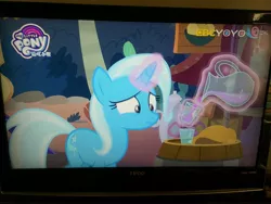 Size: 4160x3120 | Tagged: safe, derpibooru import, screencap, trixie, pony, road to friendship, chinese text, irl, photo, yoyotv