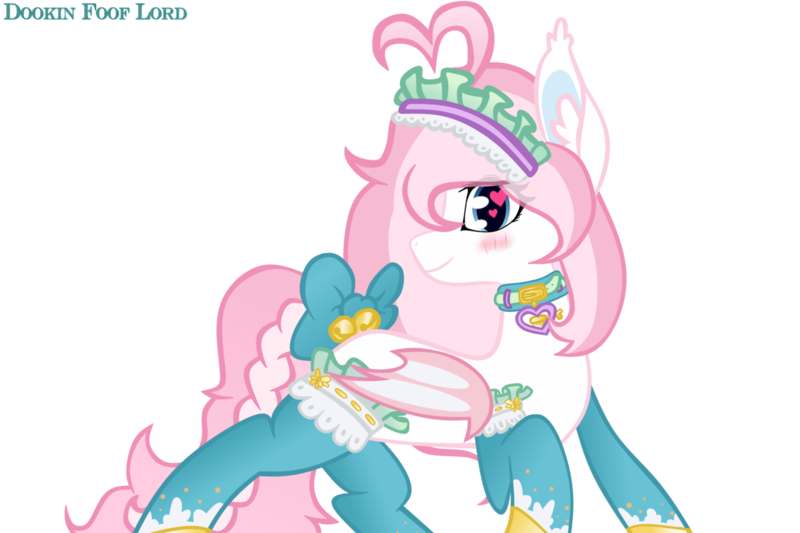 Size: 1280x853 | Tagged: safe, artist:dookin, derpibooru import, oc, oc:sylphie, unofficial characters only, bat pony, pony, bat pony oc, bat wings, blushing, bow, clothes, collar, ear fluff, female, frilly socks, headdress, heart eyes, looking at you, mare, profile, raised hoof, simple background, smiling, socks, solo, tail bow, thigh highs, transparent background, wingding eyes, wings