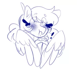 Size: 585x533 | Tagged: safe, artist:clumsiestxcutie, artist:cubbybatdoodles, derpibooru import, derpy hooves, ditzy doo, pegasus, pony, blushing, eating, exclamation point, female, food, mare, muffin, sketch, solo, wide eyes, wings