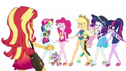 Size: 2731x1536 | Tagged: safe, derpibooru import, edit, edited screencap, editor:lonely fanboy48, screencap, applejack, fluttershy, pinkie pie, rainbow dash, rarity, sci-twi, spike, spike the regular dog, sunset shimmer, twilight sparkle, dog, equestria girls, equestria girls series, forgotten friendship, adorkable, angry, background removed, clothes, cute, dork, feet, female, flip-flops, geode of fauna, geode of shielding, geode of super speed, geode of super strength, geode of telekinesis, glasses, magical geodes, not a vector, sandals, sandals only, simple background, sleeveless, swimsuit, transparent background