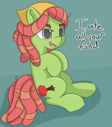 Size: 748x850 | Tagged: safe, artist:treekickerdraws, derpibooru import, tree hugger, earth pony, pony, abstract background, cute, dreadlocks, female, huggerbetes, mare, open mouth, sitting, smiling, solo, text