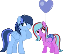 Size: 4702x4012 | Tagged: safe, artist:melodiousmarci, derpibooru import, oc, oc:rainy visualz, oc:star beats, pegasus, pony, absurd resolution, balloon, inkscape, oc x oc, shipping, simple background, staryvisi, transparent background, vector