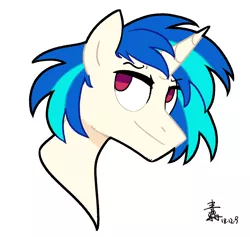 Size: 1570x1486 | Tagged: safe, artist:yaaaco, derpibooru import, vinyl scratch, pony, unicorn, bust, male, portrait, record scrape, rule 63, simple background, smiling, smirk, solo, stallion, white background