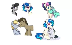 Size: 1261x803 | Tagged: safe, artist:yaaaco, derpibooru import, bon bon, derpy hooves, doctor whooves, lyra heartstrings, octavia melody, sweetie drops, time turner, vinyl scratch, oc, pony, doctorderpy, female, headcanon, lesbian, lyrabon, magical lesbian spawn, male, next generation, offspring, parent:octavia melody, parent:vinyl scratch, parents:scratchtavia, shipping, straight